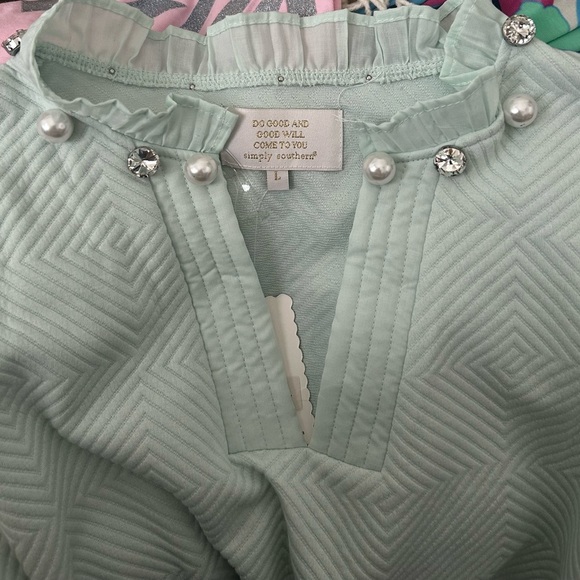 NWT Simply Southern Quilted Pearl Ruffle Dress - Mint Green Size Large - Picture 5 of 5
